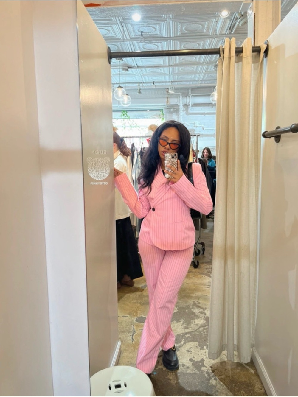 ASOS Pink Pinstripe Tailored Pantsuit - Picture 2 of 6